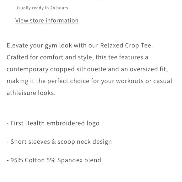 NWT First Health Cropped Tee - Picture 2 of 7